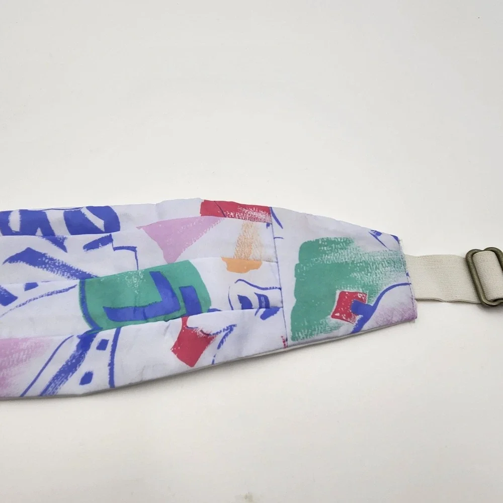 VTG 80s Abstract Floral Statement Waist Belt Cummerbund Blue Pastel USA OS Funky